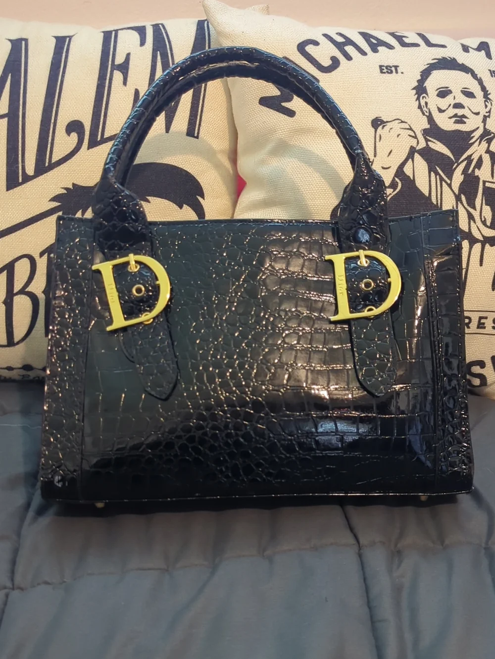 Dior Croc Patent Leather Black Hand Bag